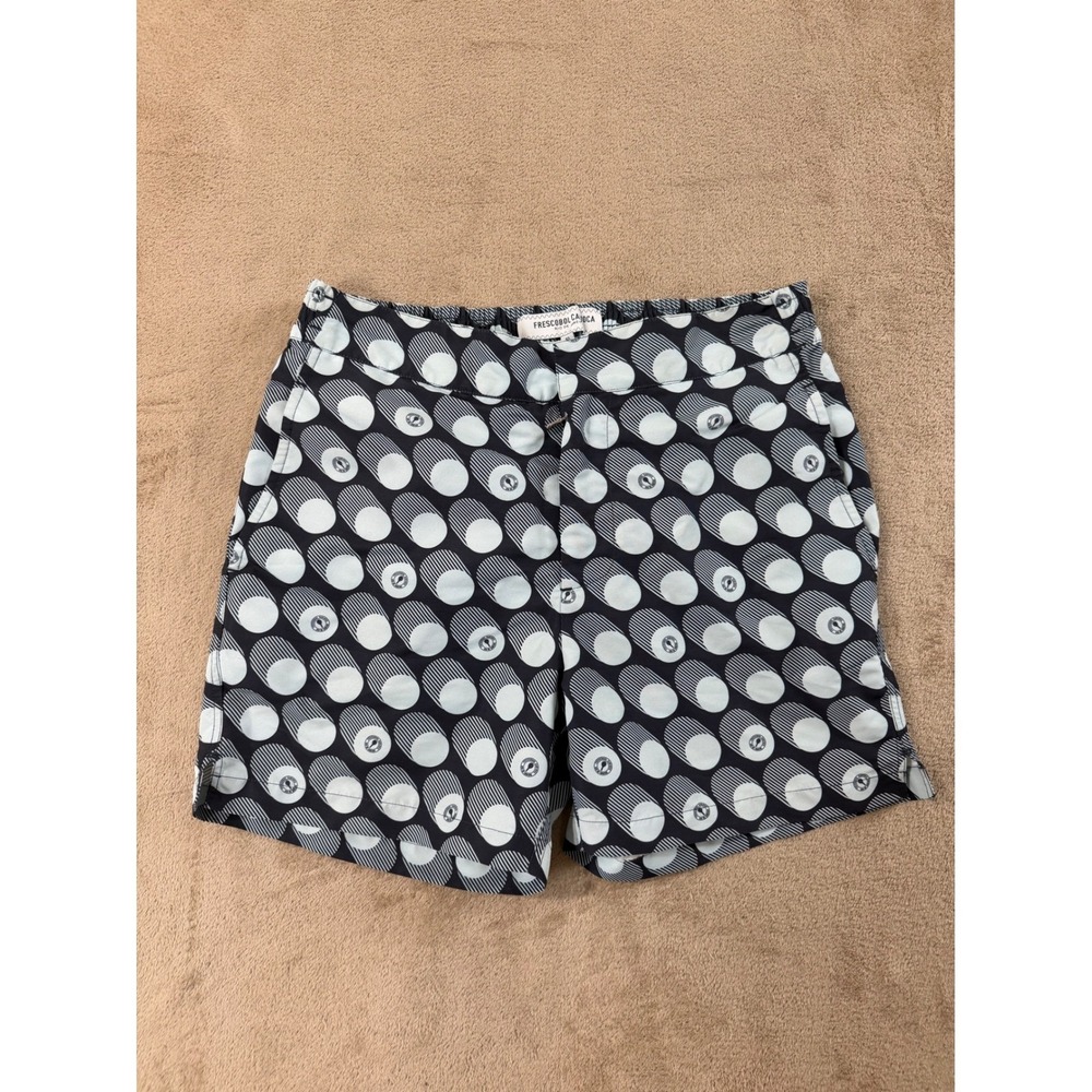 Frescobol Carioca Swim Trunks Mens Size 32 Navy Blue Geometric Print EUC